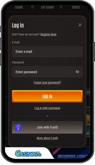 Neon54 Casino Login from Mobile