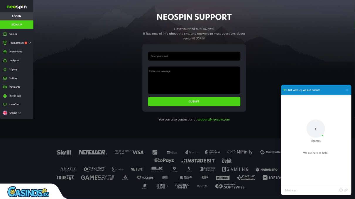 Neospin casino Support