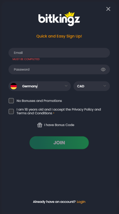 BitKingz Casino Sign up