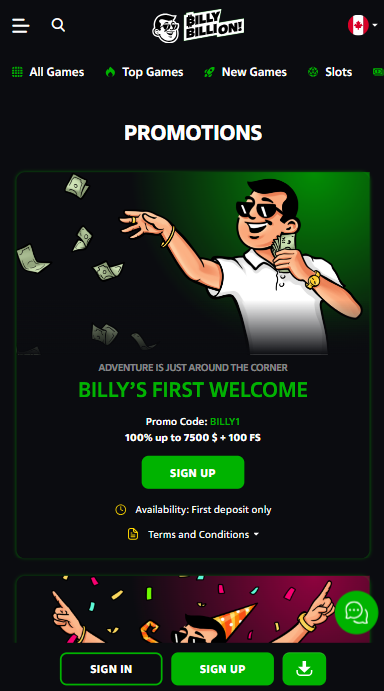 Billy Billion Casino Promotions