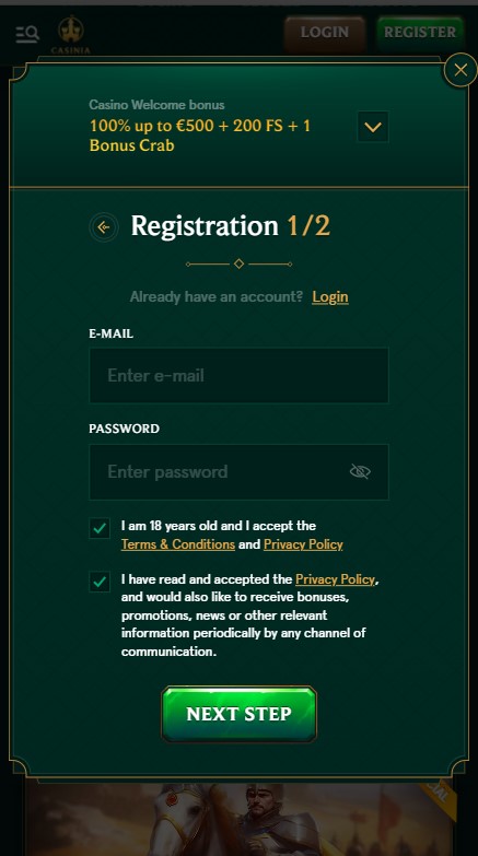 Casinia Casino Sign Up