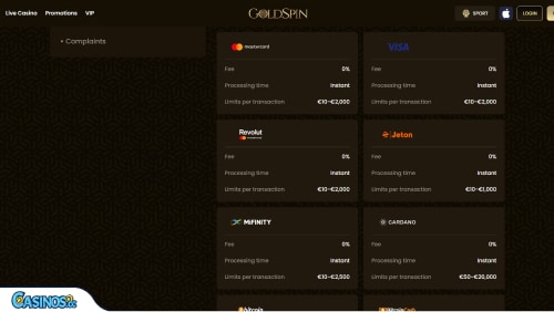 Goldspin Casino Payments