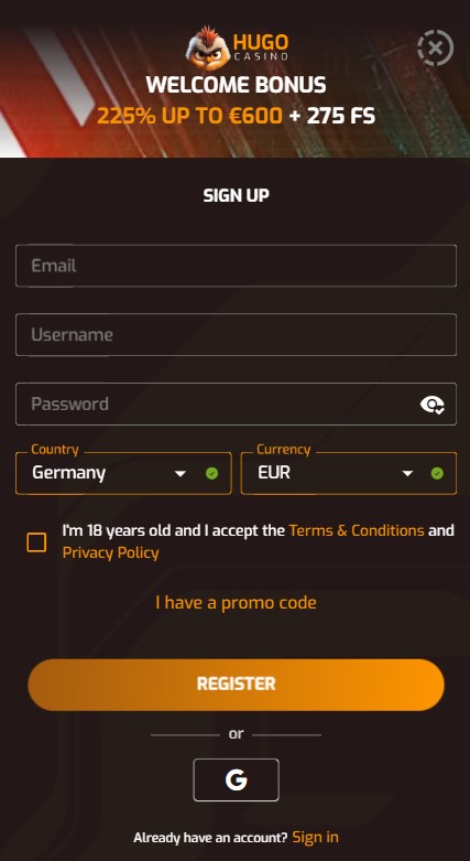 Hugo Casino Sign Up