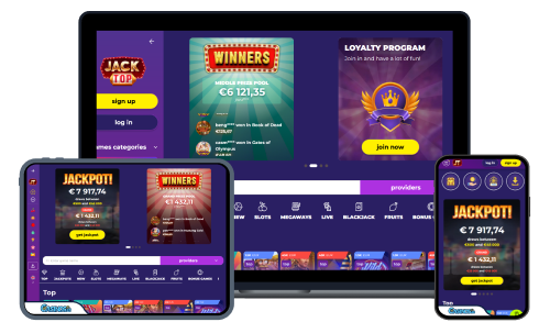 Jacktop Casino interface screenshot met games en bonusbanner