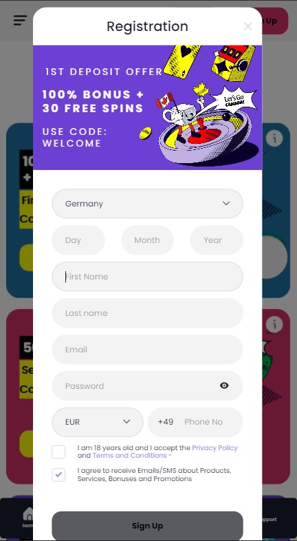 Let'sGo Casino Sign Up