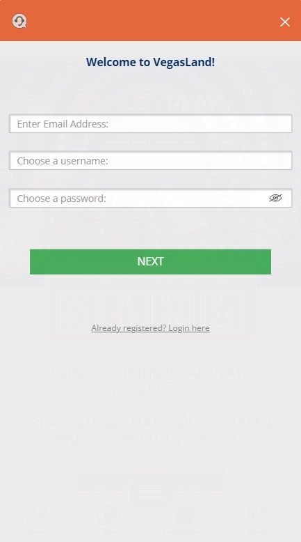 VegasLand Casino Sign Up