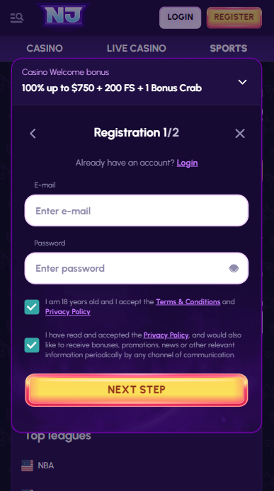 NovaJackpot Casino Sign up