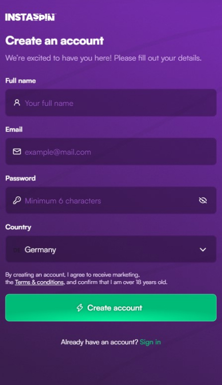 Instaspin Casino Sign Up