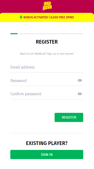 Mad Rush Casino Sign up