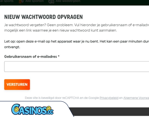 Schermafbeelding van het Toto Casino login scherm met velden voor e-mail en wachtwoord