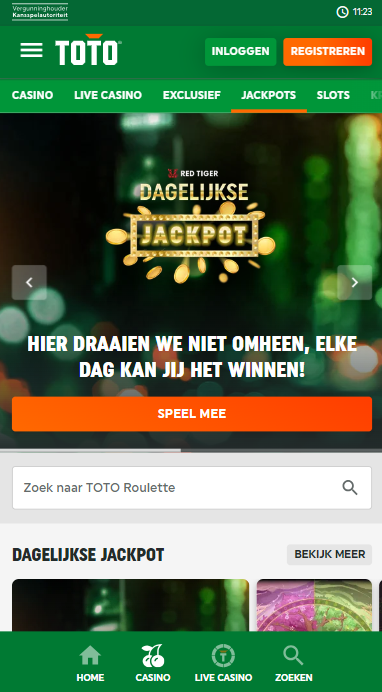 Overzicht van het Toto Casino spelmenu