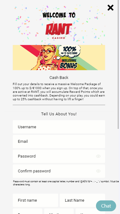 Rant Casino Sign up