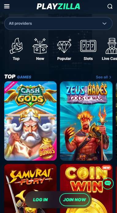 PlayZilla Casino Lobby
