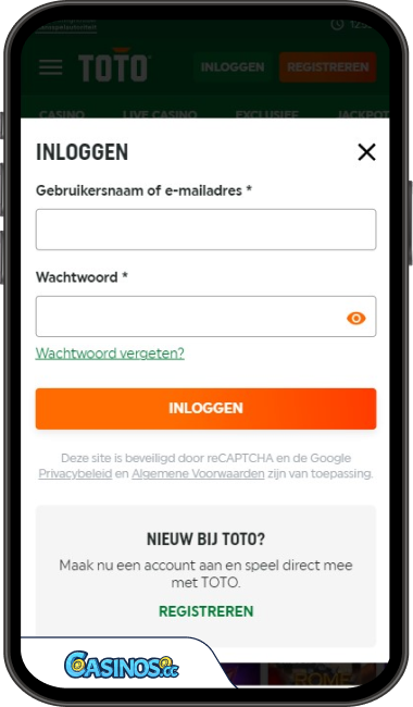TOTO Casino Login vanaf Mobiel