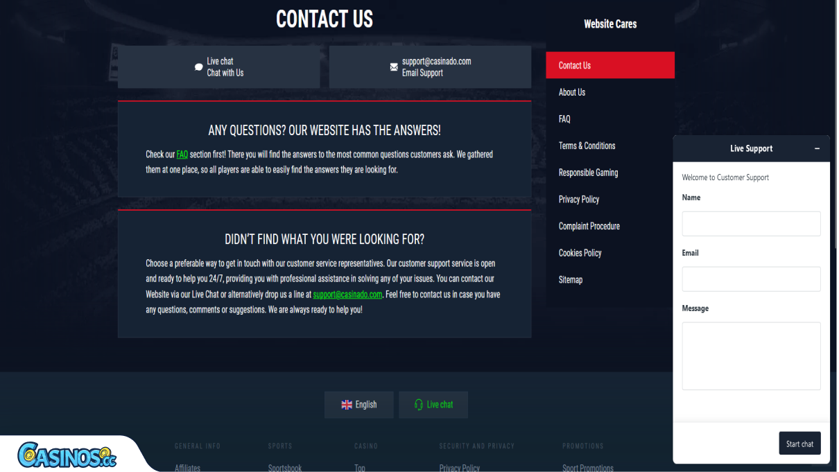 Casinado Casino Support