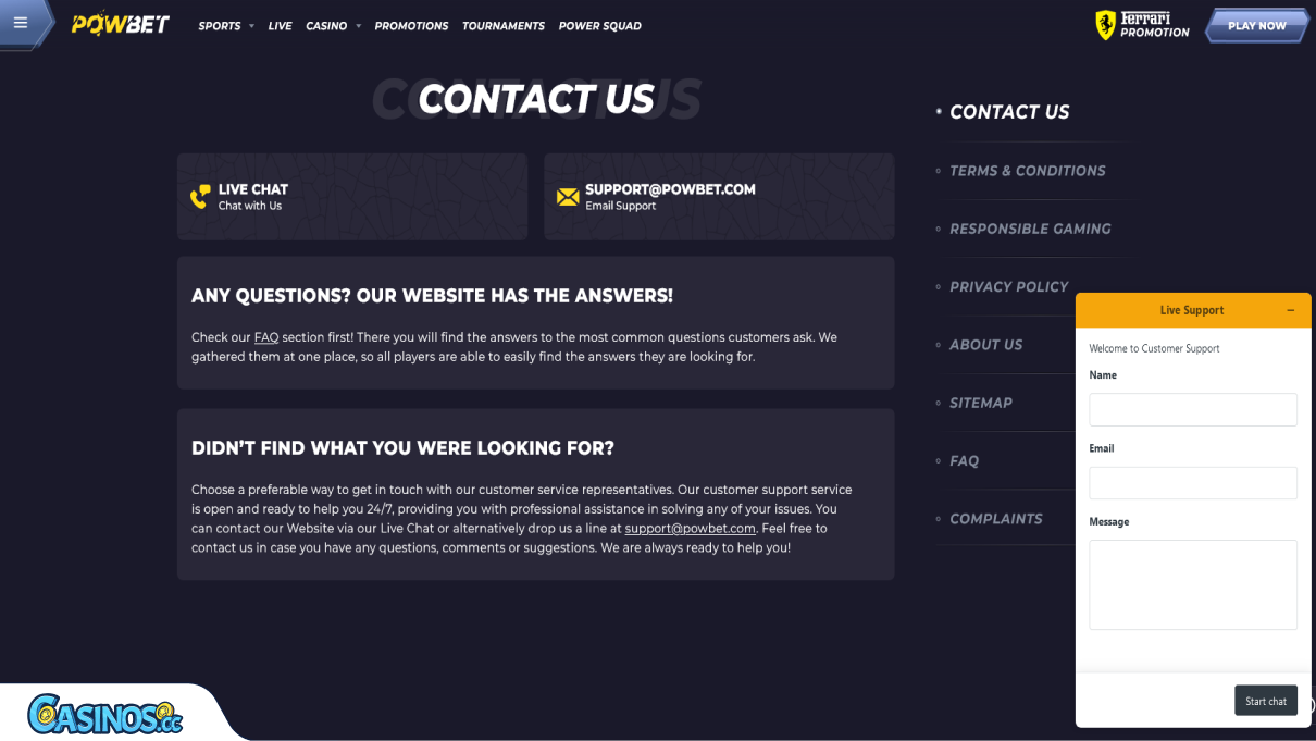 Powbet Casino Support