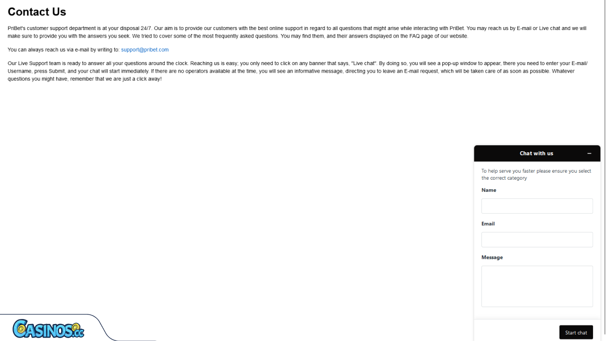 Pribet Casino Support