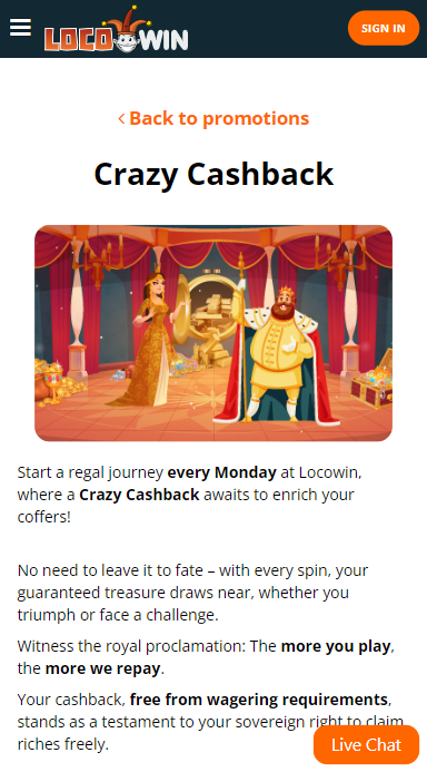 Locowin Casino Cashback