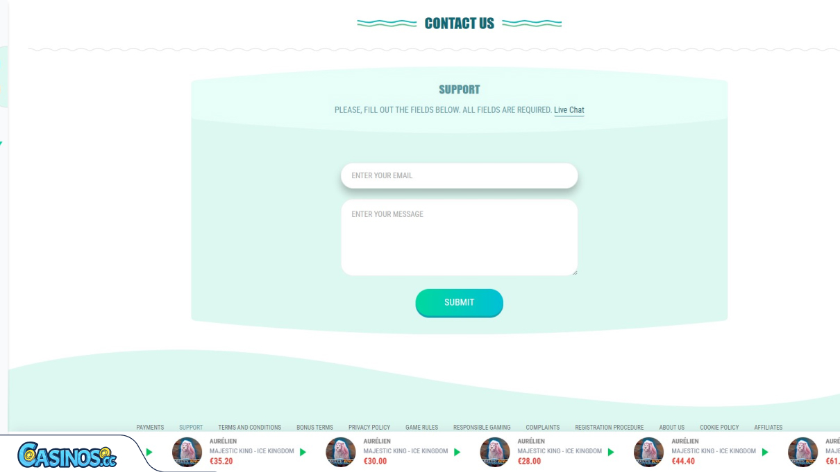 Spinia Casino Support
