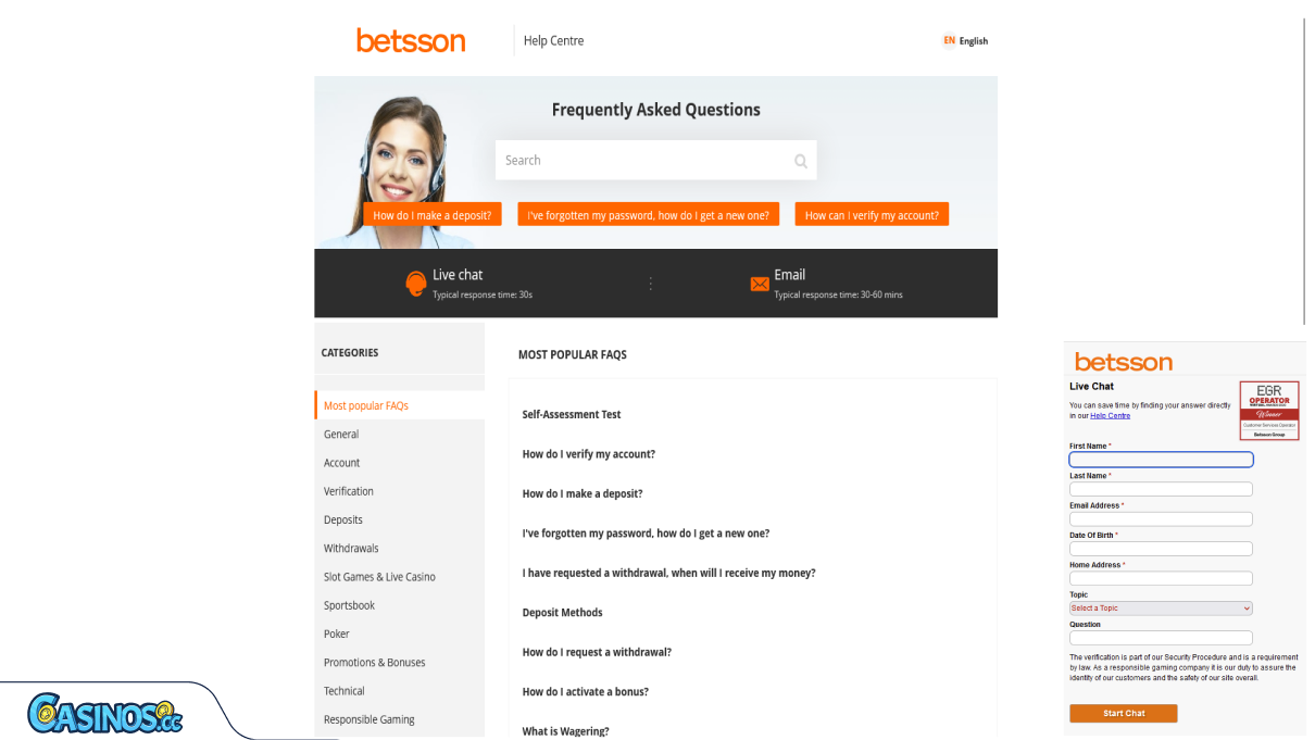 Betsson Casino Support