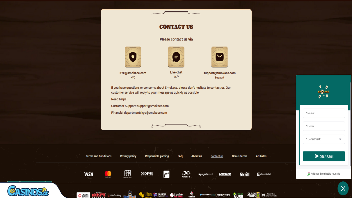 Supporto Smokace Casino
