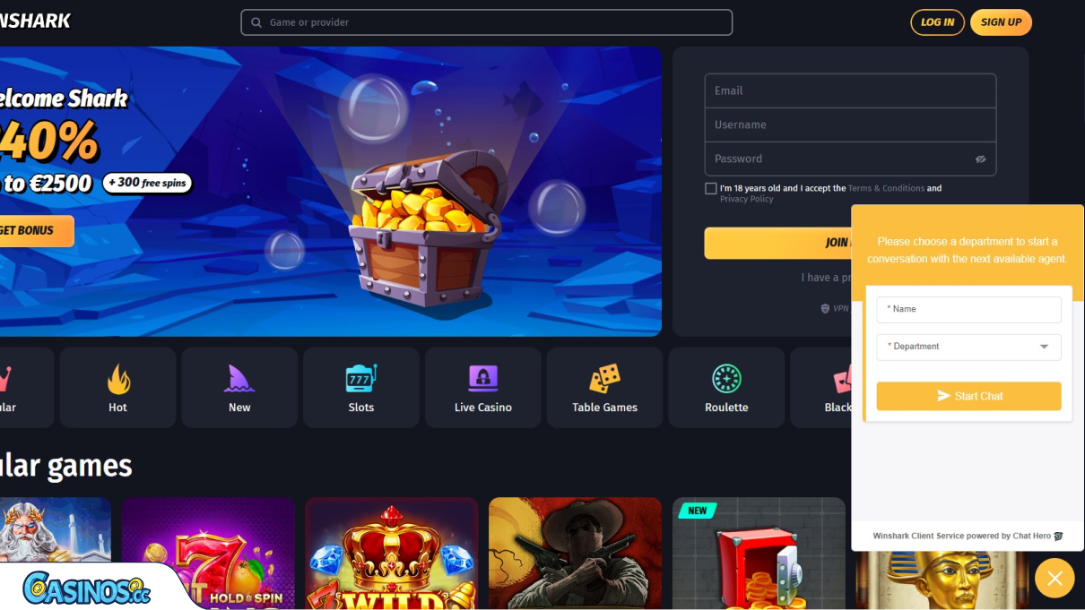 canjea Winshark Casino bono de recarga anuncio