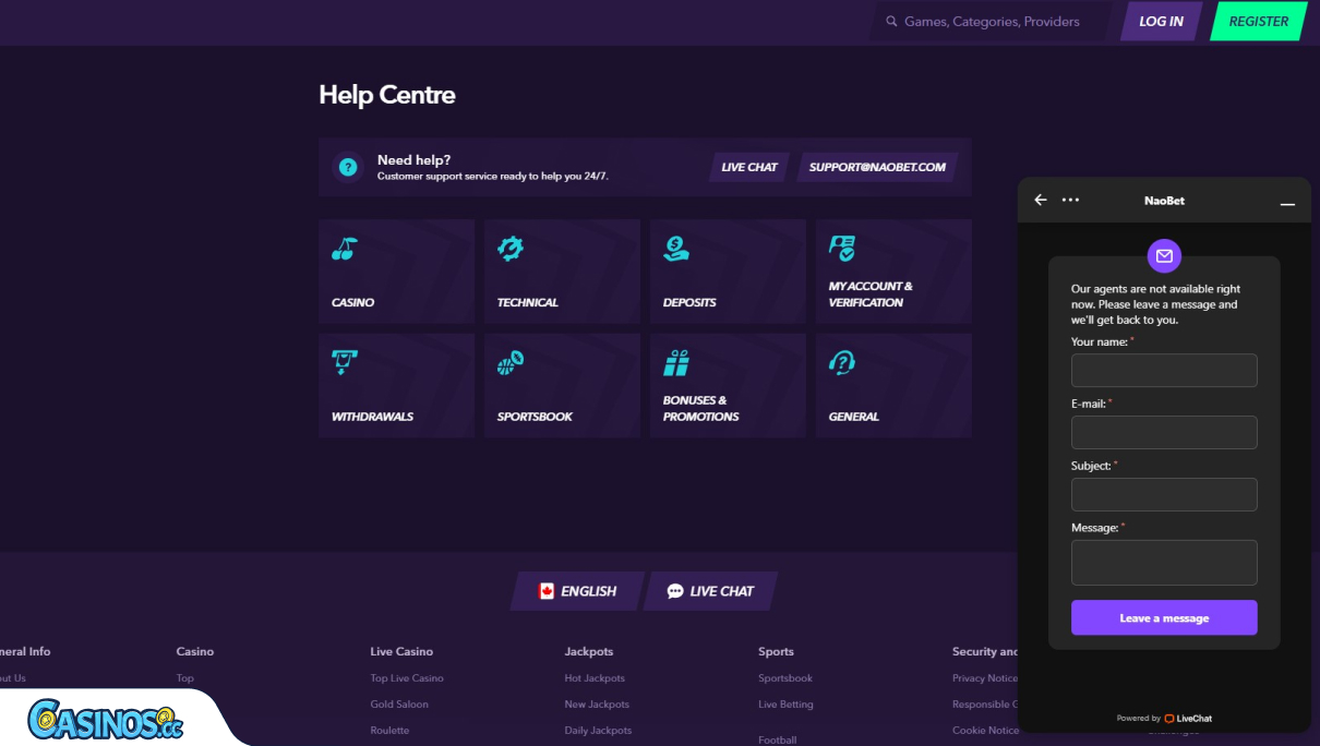 NaoBet Casino Support