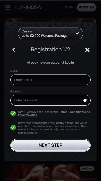 Casinova Casino Sign Up