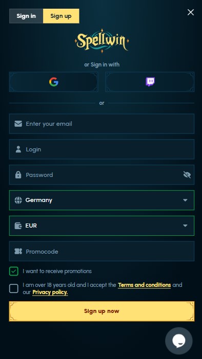 SpellWin Casino Sign Up