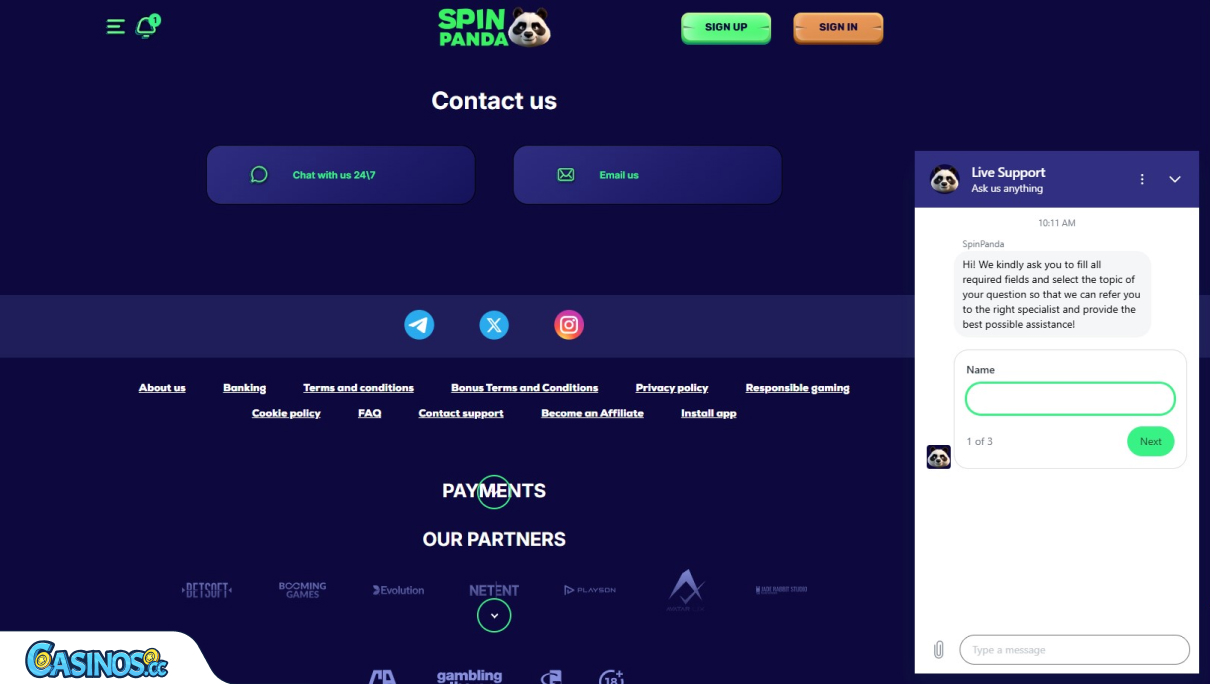 SpinPanda Casino Support