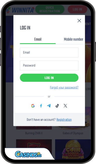 Winnita Casinò Login from Mobile
