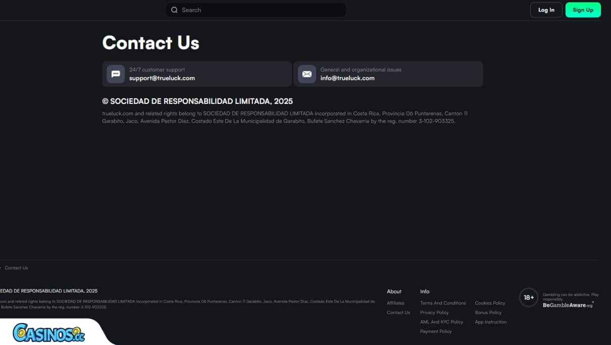 TrueLuck Casino Support