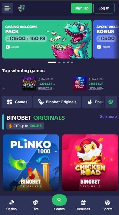 BinoBet Casino Lobby