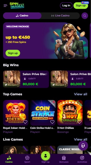 Spinmama Casino Lobby
