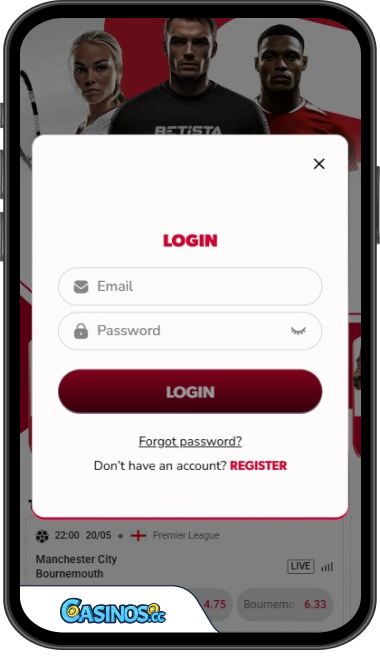Prihlásenie do kasína Betista z mobilného zariadenia