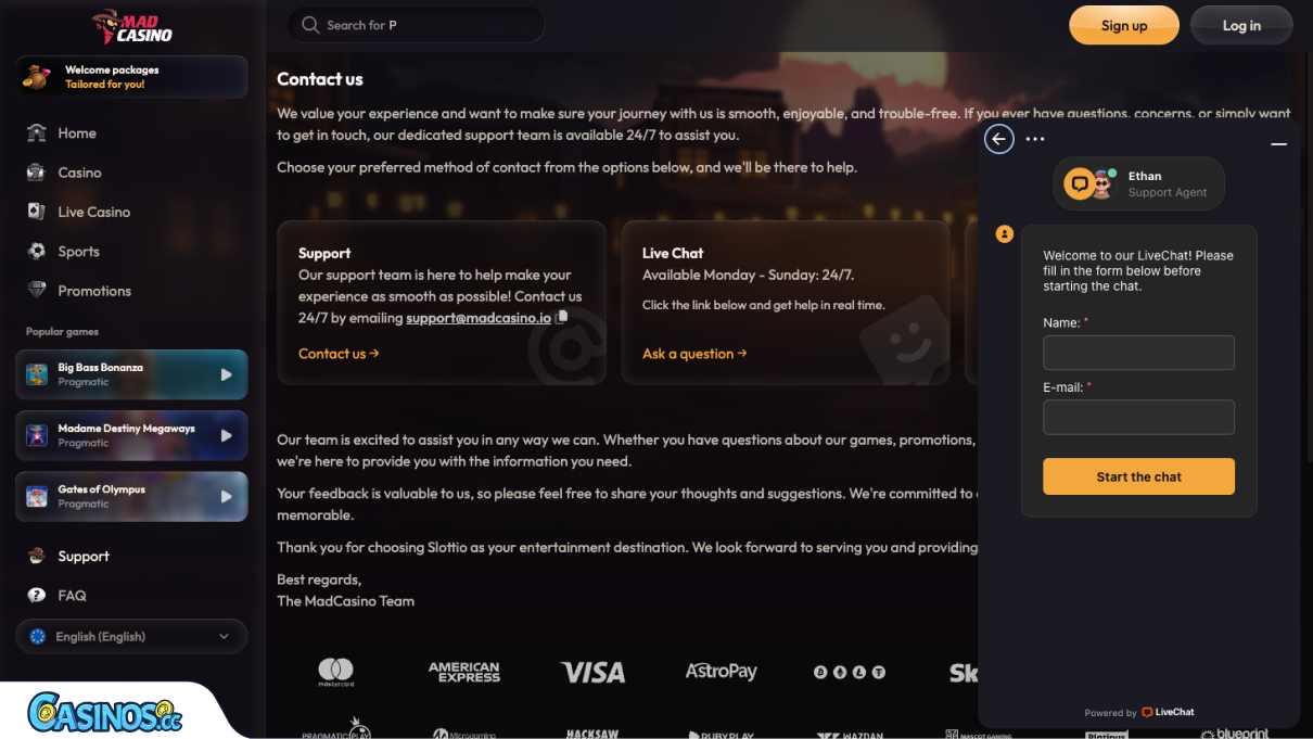Mad Casino Support