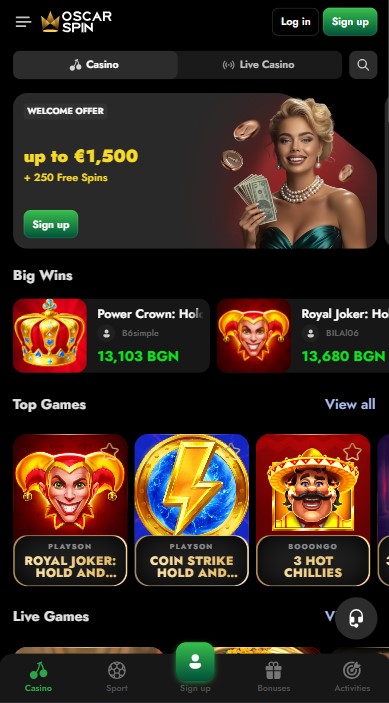 OscarSpin Casino Lobby