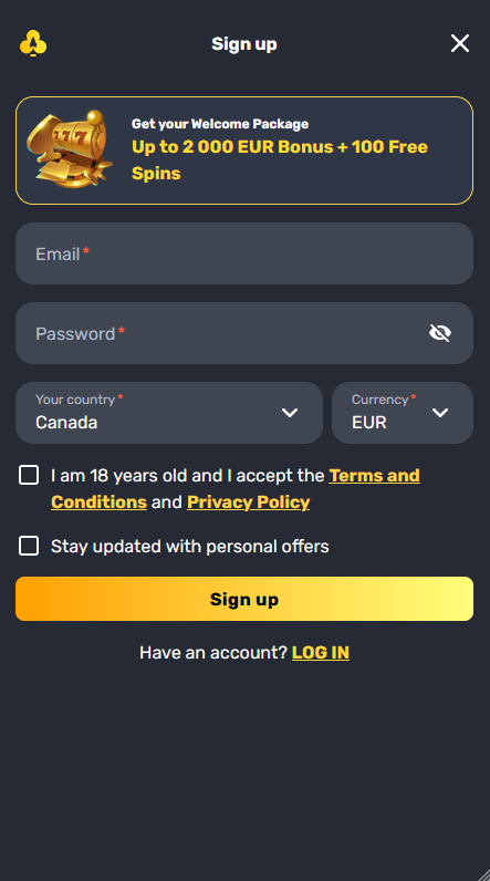 RocketPlay Casino Sign up
