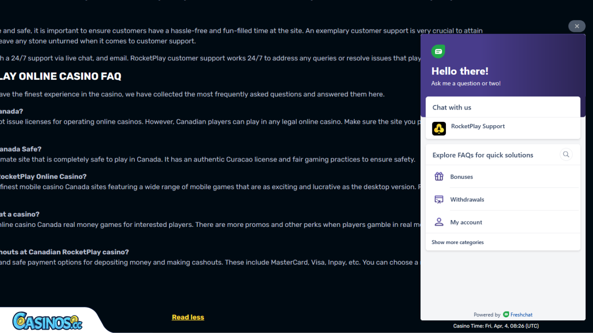 RocketPlay Casino Support