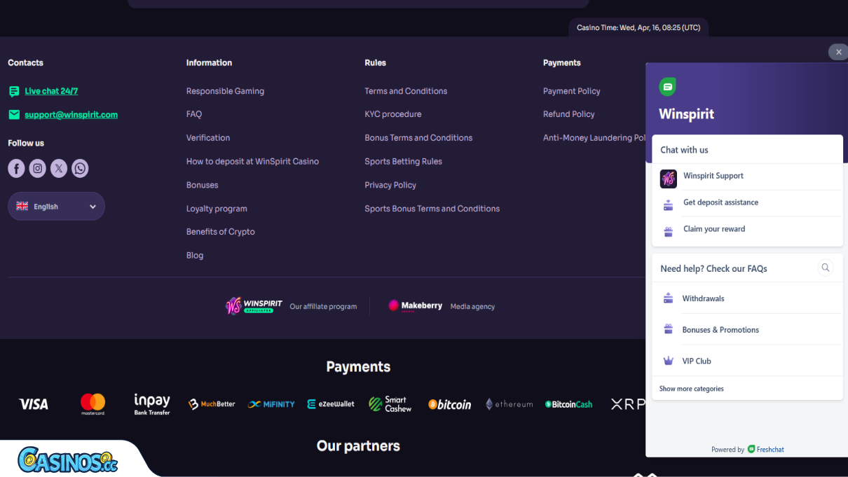 WinSpirit Casino Support