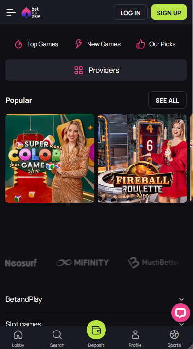 BetandPlay Casino Live games