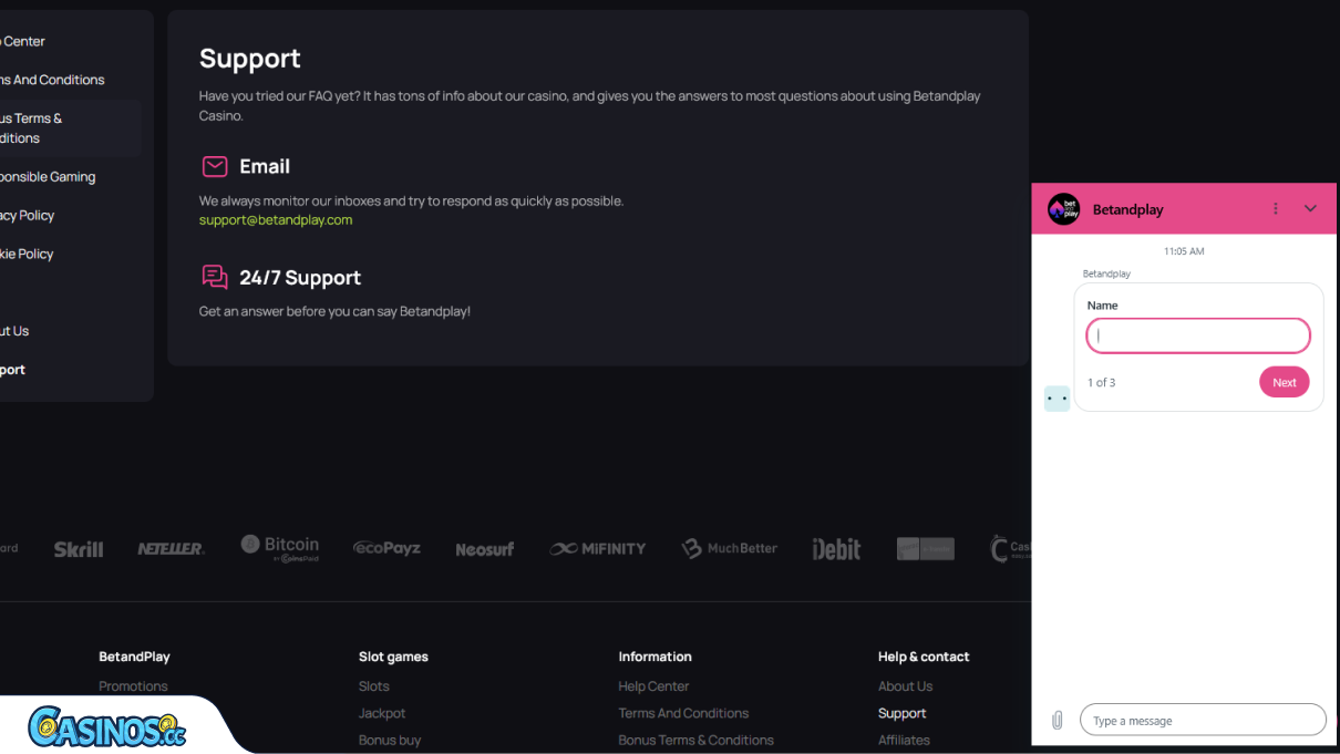 BetandPlay Casino Support