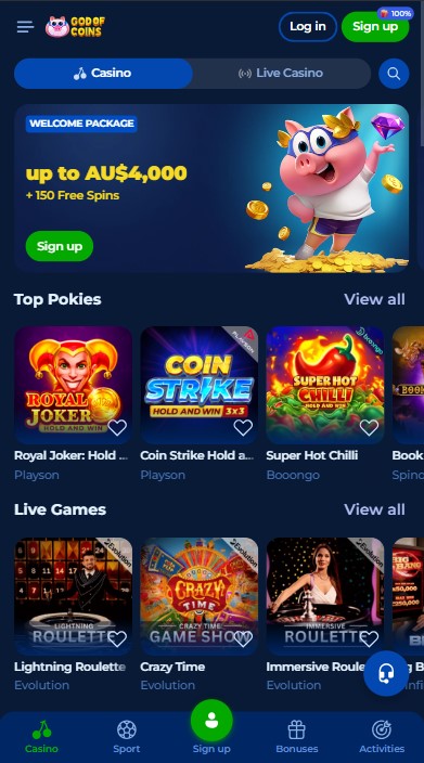 God of Coins Casino Lobby