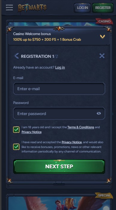BetWarts Casino Sign Up