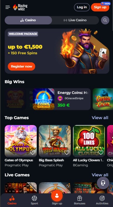 BlazingWildz Casino Lobby