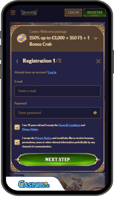 Diva Spin Casino Login from Mobile