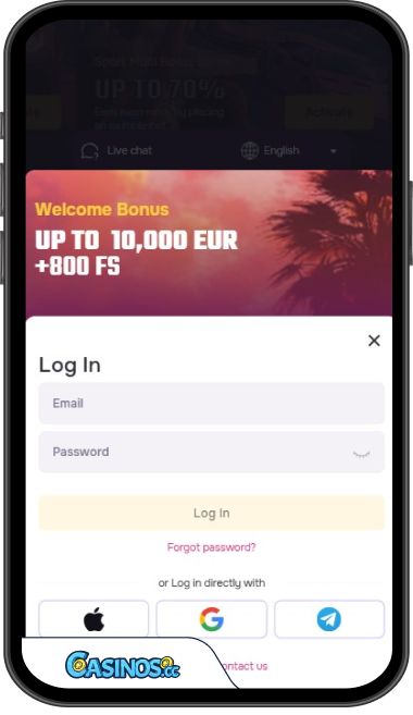 GT.bet Casino Inloggen vanaf Mobiel