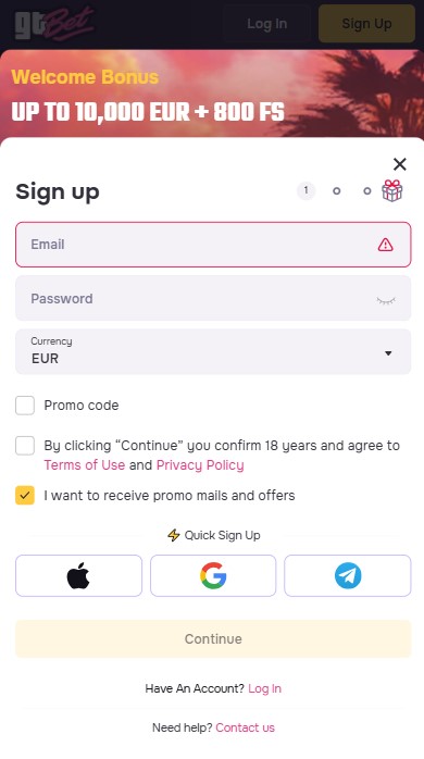 GTBet Casino Sign Up