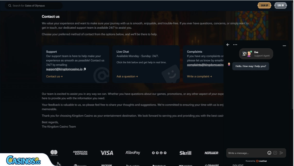 Kingdom Casino Support