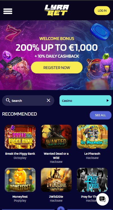 LyraBet Casino Lobby